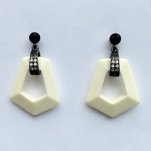 White Hoop Drop Earrings